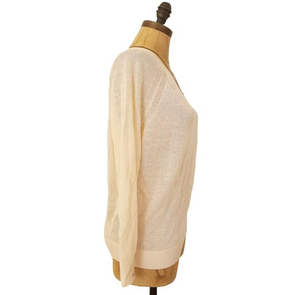 J Crew Summerweight Linen Blend Sweater Top Size XXS Crew Neck Ivory EUC B81 - Picture 2 of 5